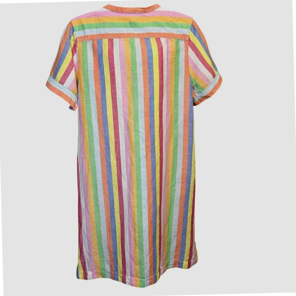 J Crew Womens Multicolor Cotton Linen Striped Rainbow Shirt Dress Medium Coastal